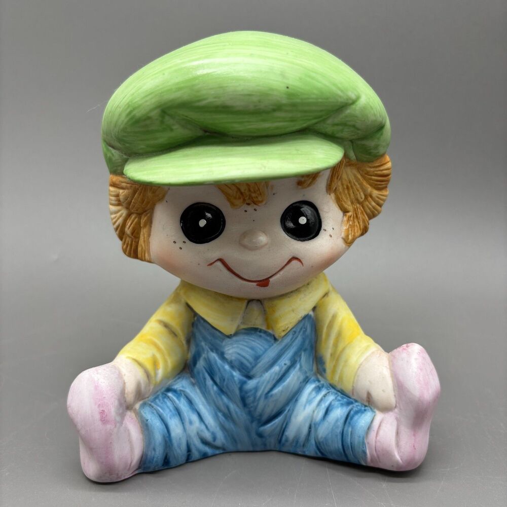 Vintage Interpur Ceramic Boy Night Light Figurine Only Taiwan ROC Green Hat 70s
